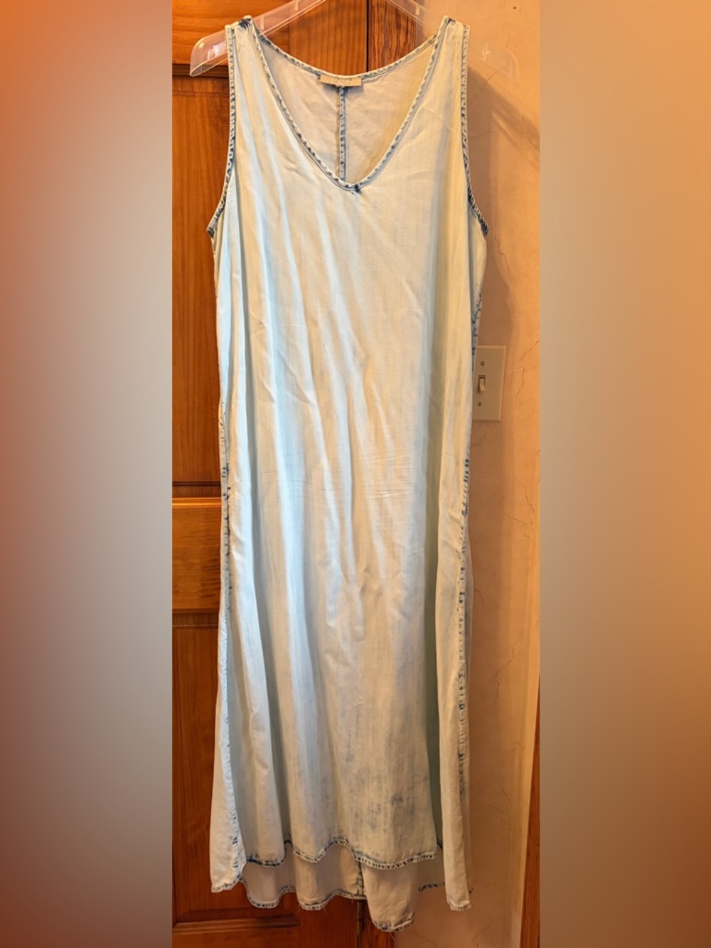 Joan Vass Tencel Denim Wash Tank Maxi Dress M Lt Blue